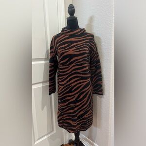 ANN TAYLOR Penny Brown Zebra Jaquard long sleeves Dress Size XXS